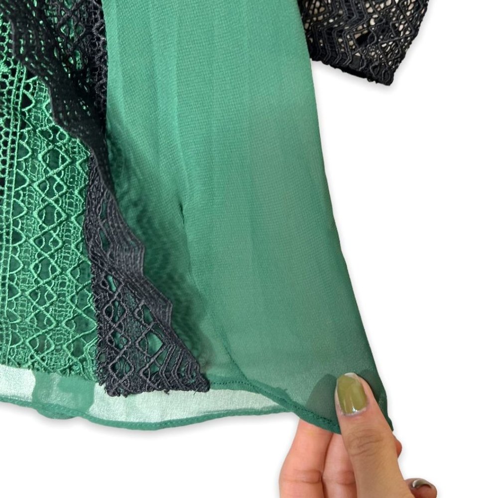 COPY - Self-Portrait Green Black Printed Lace Pleated Mini Dress Long Sleeve Si… - Picture 8 of 10